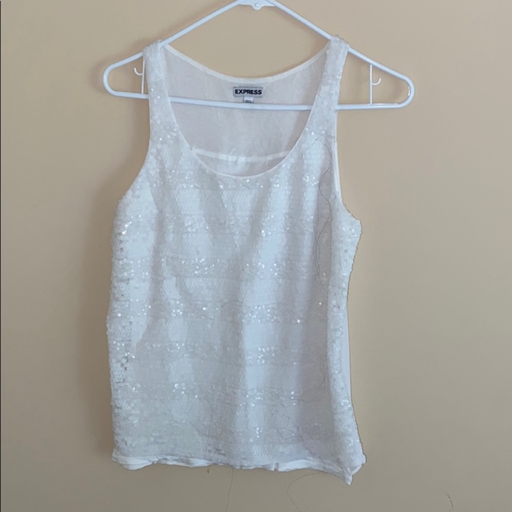 White Sequin Express Tank